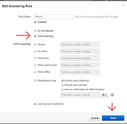 box next to call screening